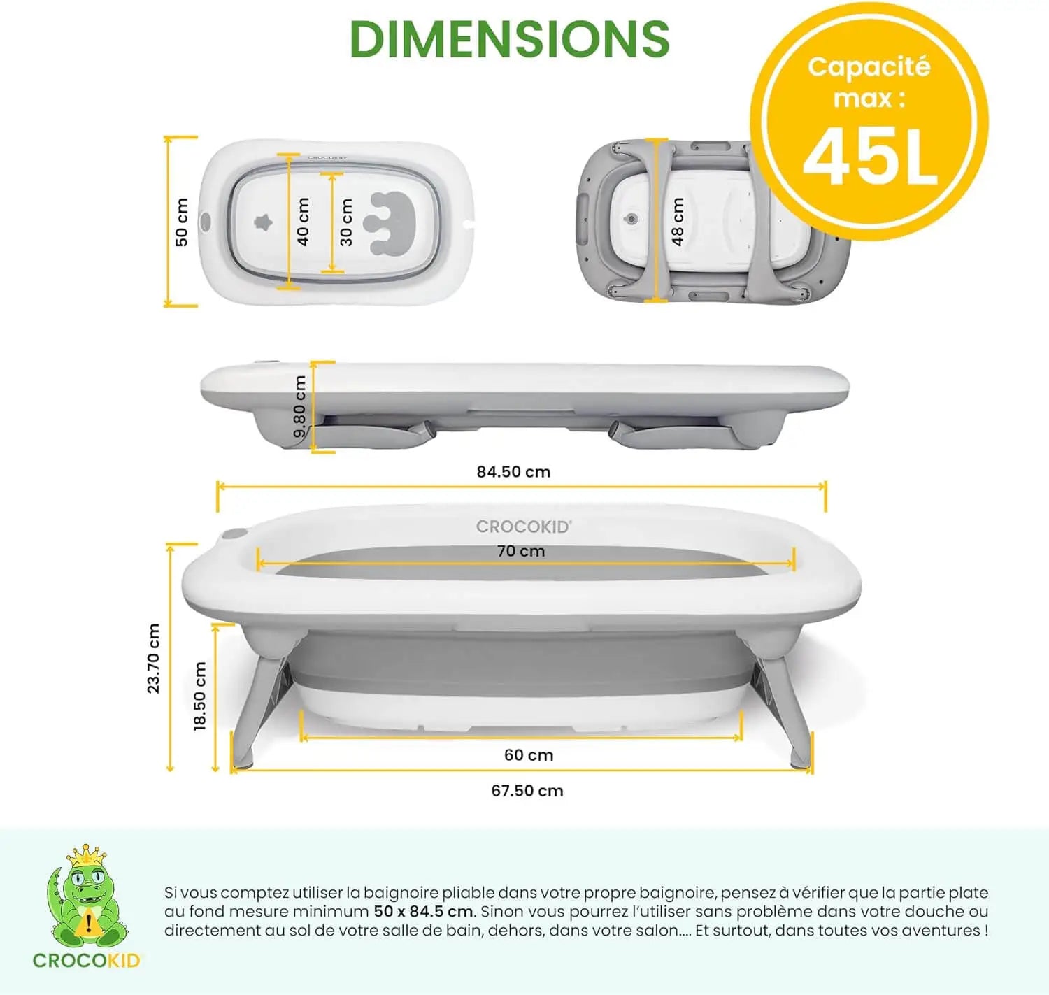 CROCOKID® - Baignoire Pliable Bébé - Crocokid